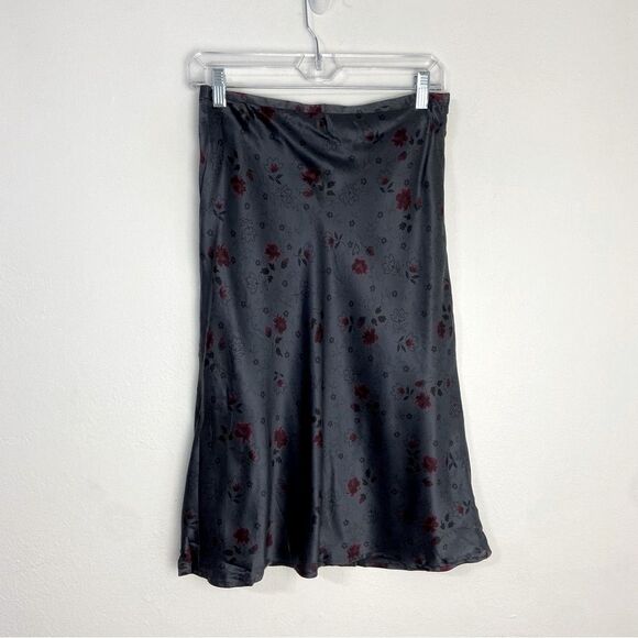 Y2K Gray Floral 100% Silk Midi Slip Skirt Dainty Fairycore Feminine Dark Romance - Picture 13 of 14